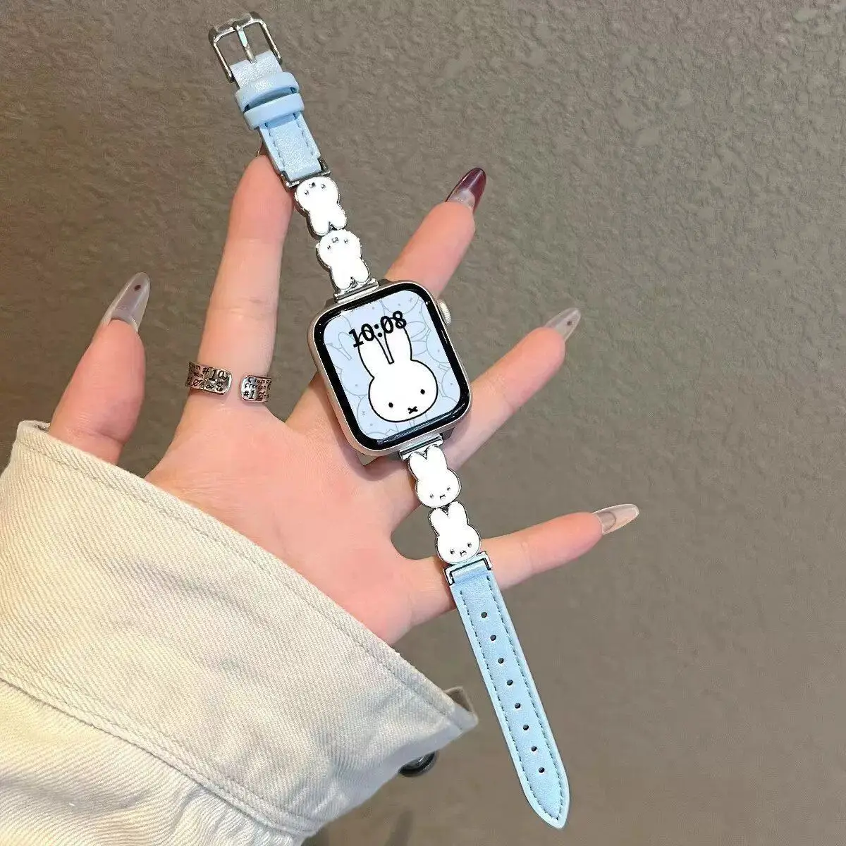Фото Ремешок для часов IWatchS11 из натуральной кожи в новом стиле с изображением Миффи, милый, очаровательный, изысканный, компактный, нежный. №5