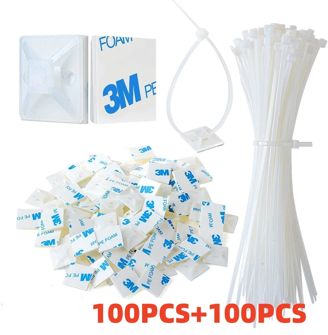 

200 шт. нейлоновые самоблокирующиеся кабельные стяжки + нейлоновая самоклеящаяся проволока 3 м