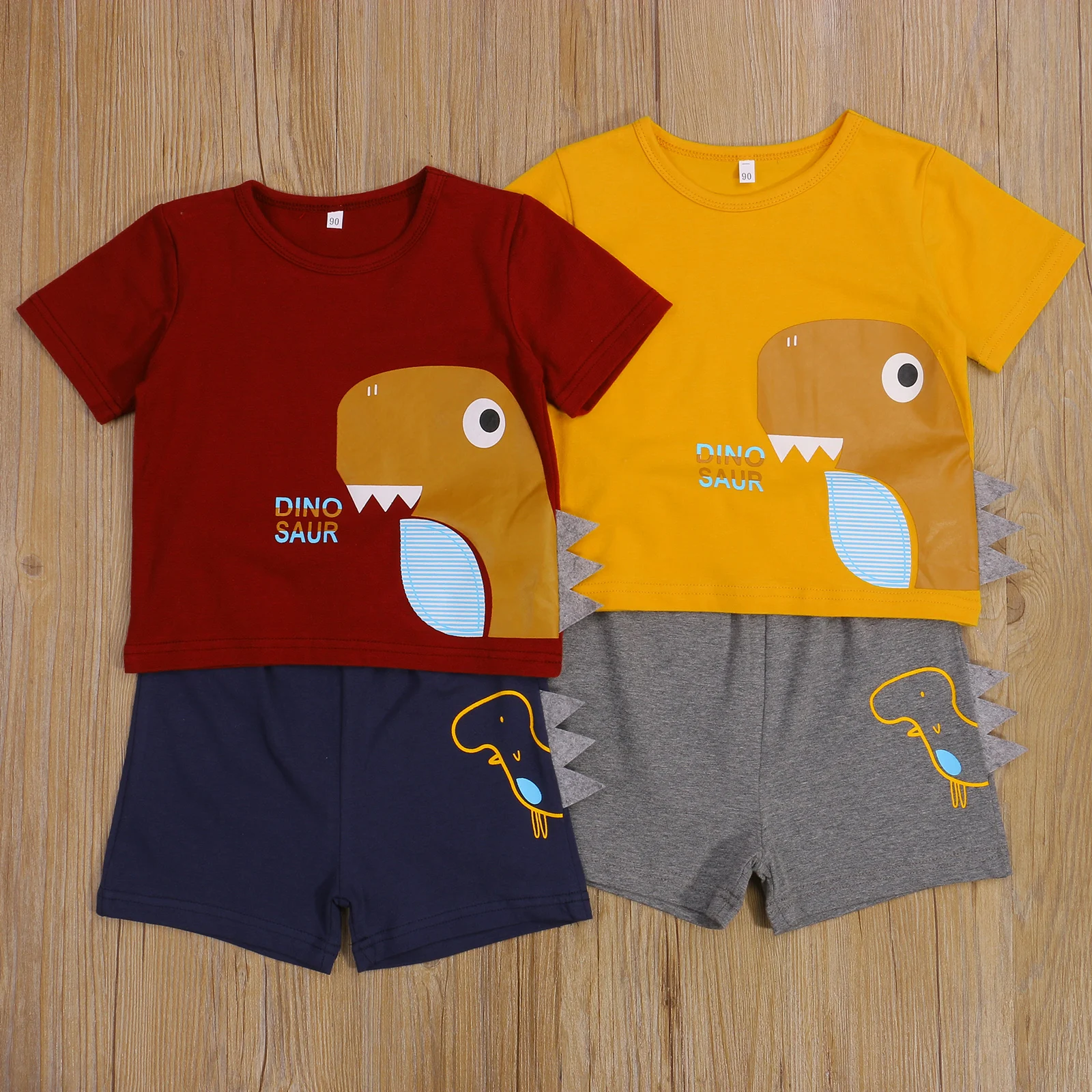 

2Pcs Children Summer Tracksuits Boys Cartoon Dinosaur O-Neck Short Sleeves T-Shirt + Elastic Waist Shorts 2-7 Years