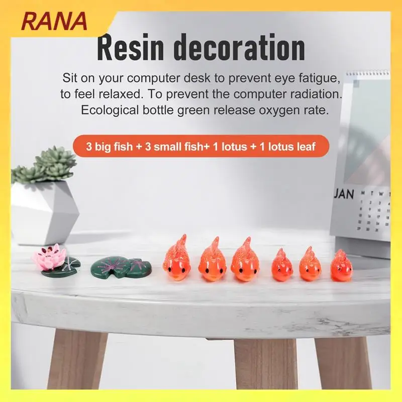 Фото RANA 8 шт./лот, миниатюрные фигурки красной рыбы, декоративные мини-фейные садовые животные, мох, микро-ландшафтные украшения, детская игрушка из смолы №5