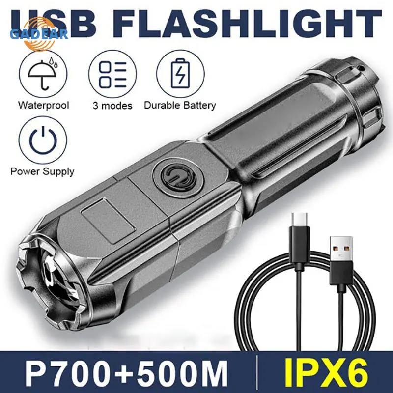 

T6 LED Outdoor Rechargeable Multi-function Torch Strong Light Focusing Led Flashlight Outdoor Portable Home Built-in Battery