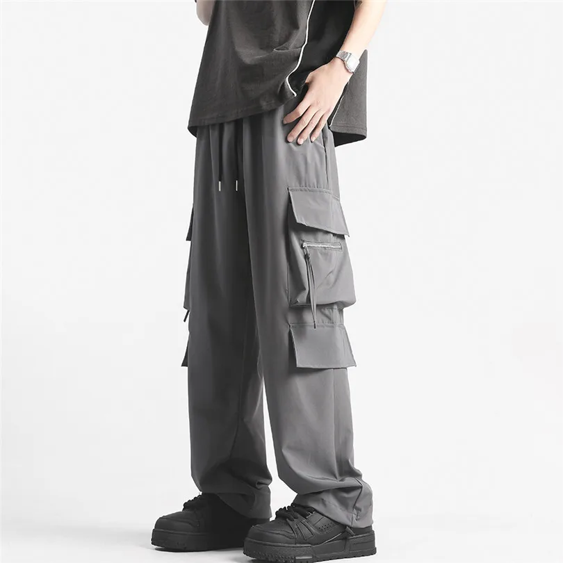Брюки-карго мужские с несколькими карманами свободные штаны широкими штанинами