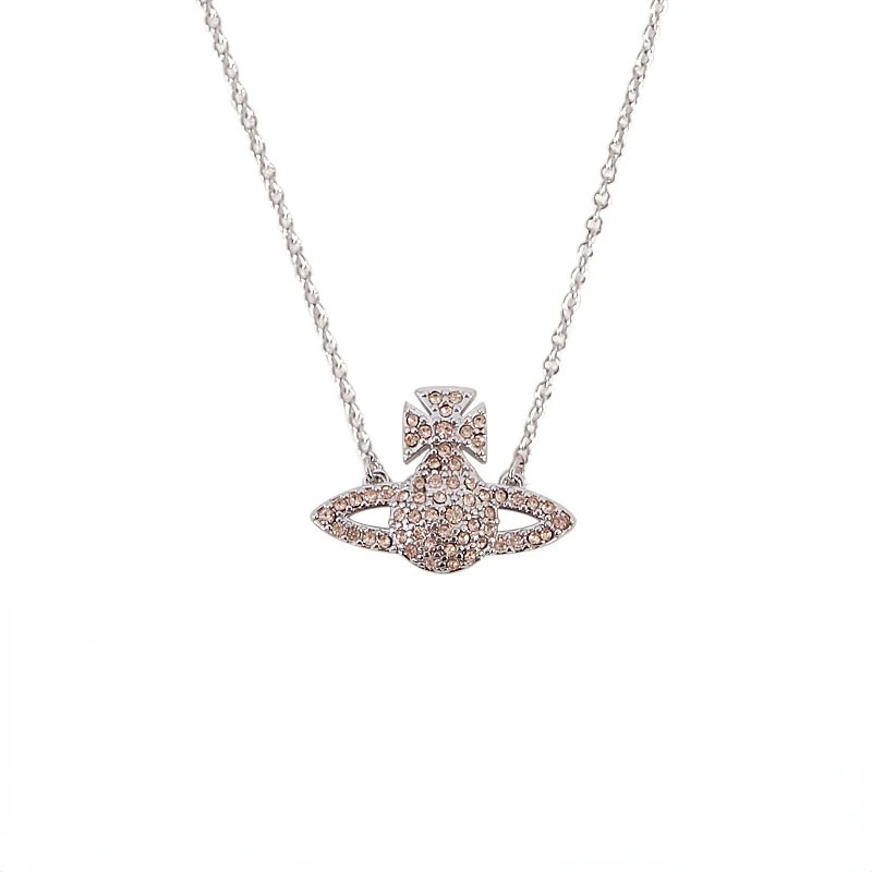 

vivienne westwood necklace Personalized Small Saturn Full Diamond Small Logo Pendant Necklace Fashionable Temperamental