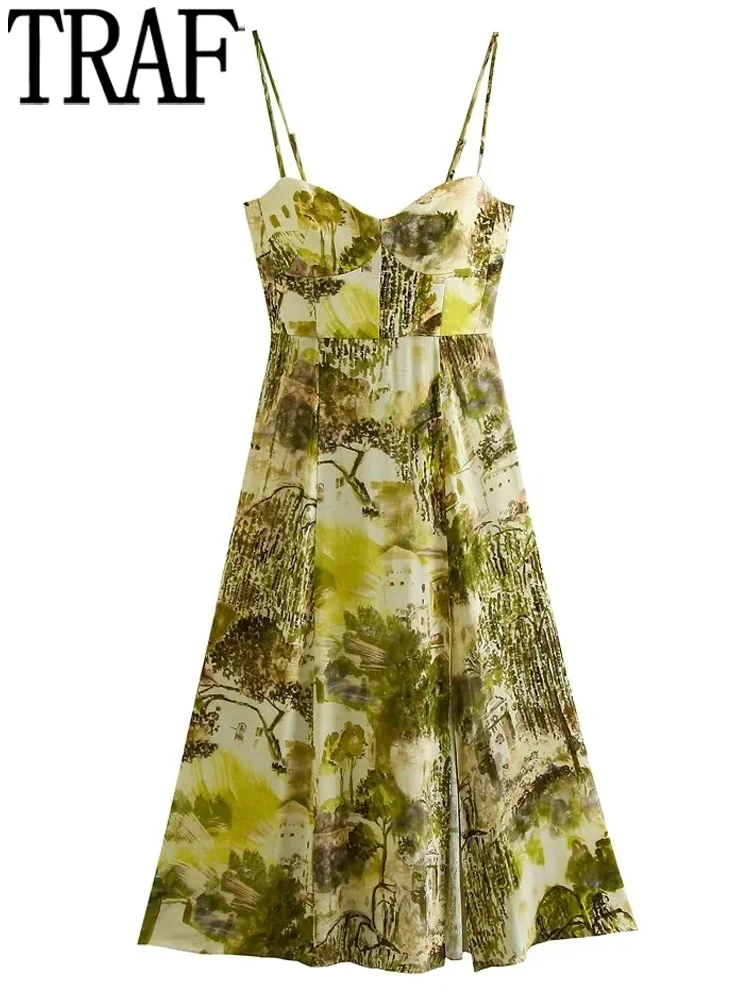 

TRAF Print Corset Dress Woman Slip Backless Dress Women Sexy Bodycon Midi Dresses for Women 2023 Sleeveless Summer Evening Dress
