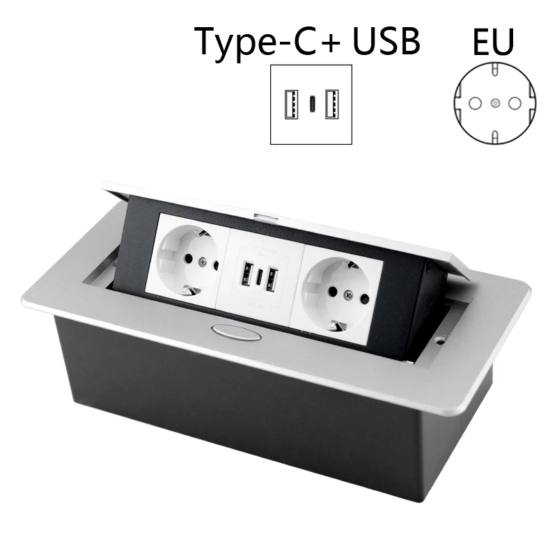 

Настольная розетка ATLECTRIC с USB, алюминиевая