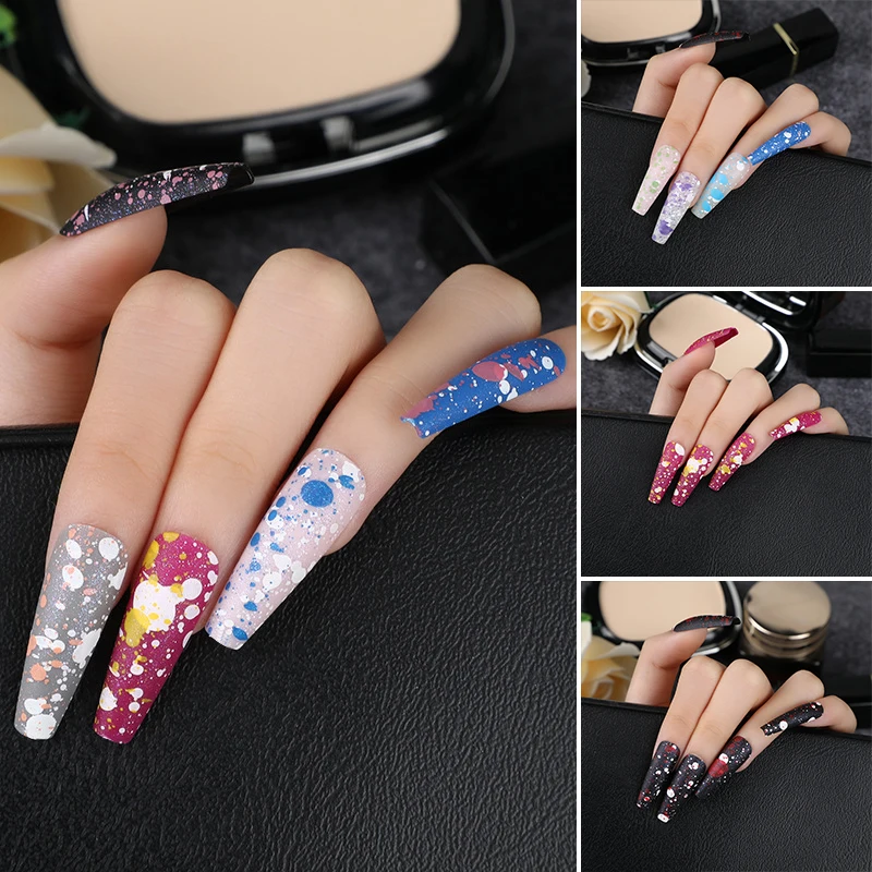 

24Pcs T-shaped Long False Nails With Textured Frosted Christmas Snowflakes Raindrops Wearable Nail Enhancements With