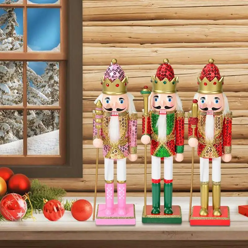 

Nutcracker Soldier Childrens Christmas Ornaments for Party Decorations Pendant Glittering Powder Wooden Nutcrackers for Home