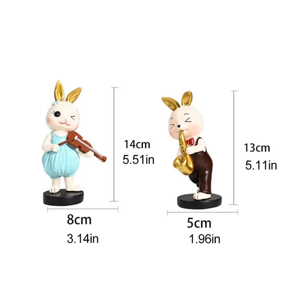 2Pcs Easter Bunny Resin Ornaments Playing Music Rabbit Sculpture Statue Figurines Creative Decoration | Дом и сад