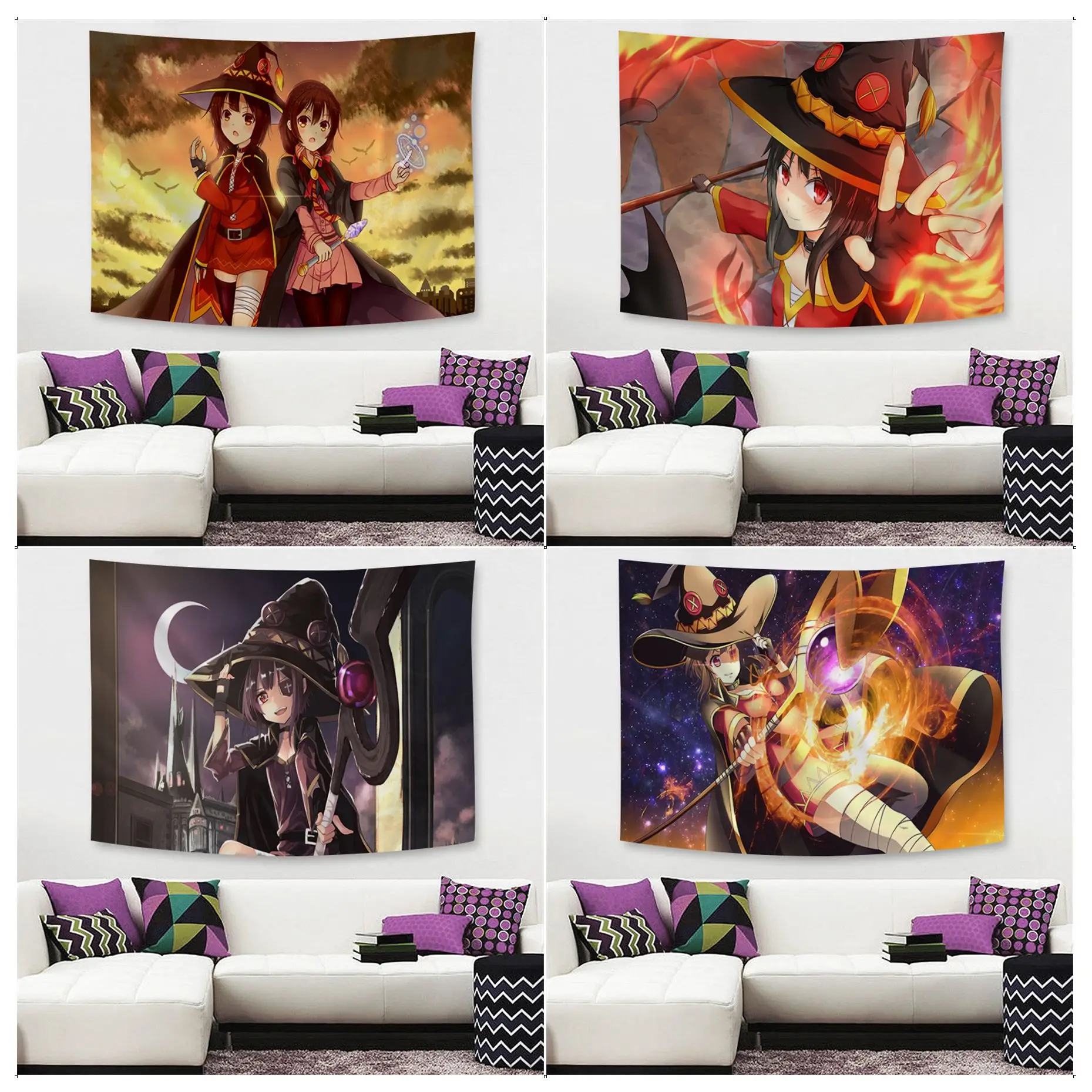 

Cute Aqua Konosuba Hippie Wall Hanging Tapestries Art Science Fiction Room Home Decor Japanese Tapestry