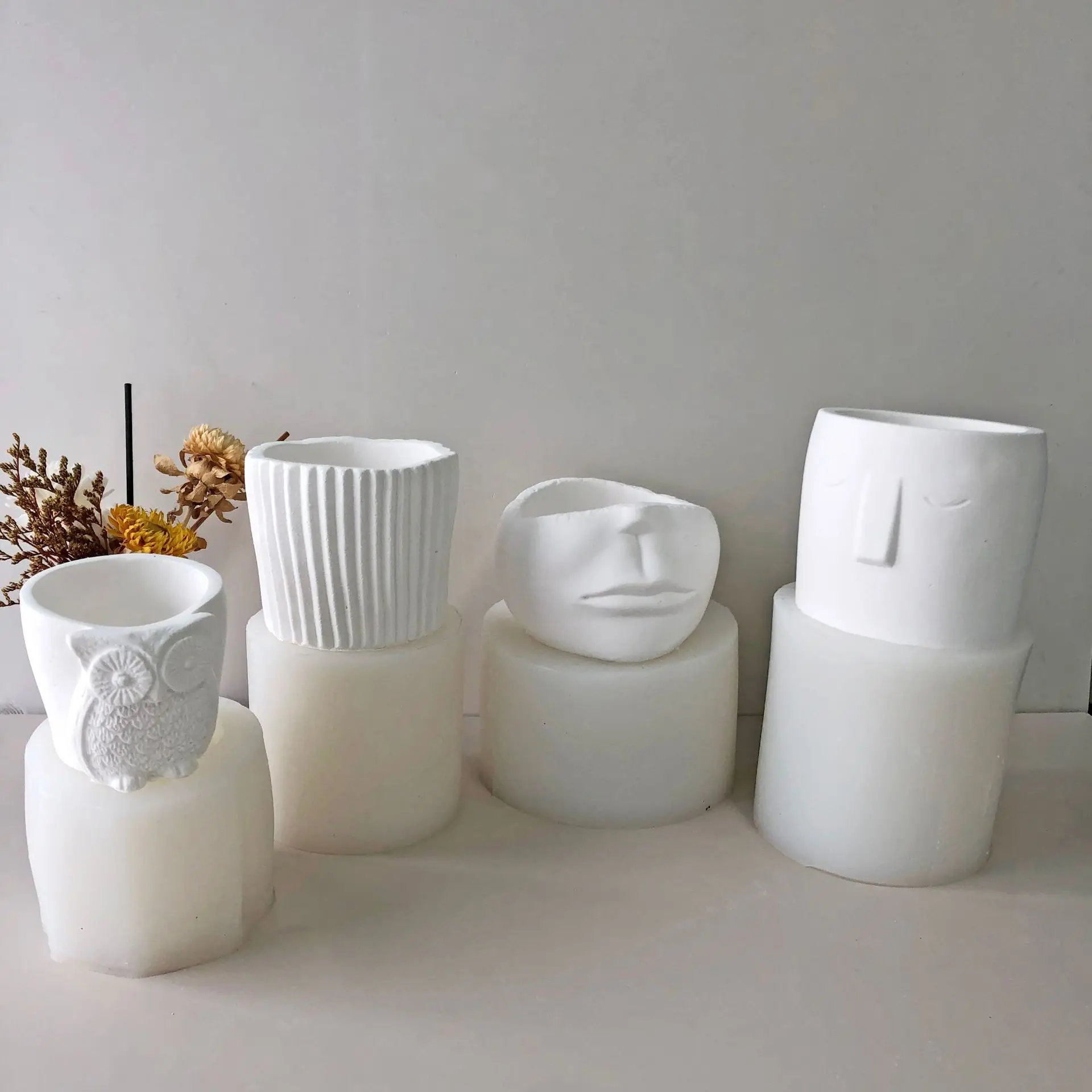 

Flowerpot Concrete Silicon Molds for Succulent Plants Owl Shape Face Stripe Pattern Flower Pot Cement Mold Plaster Craft Mould
