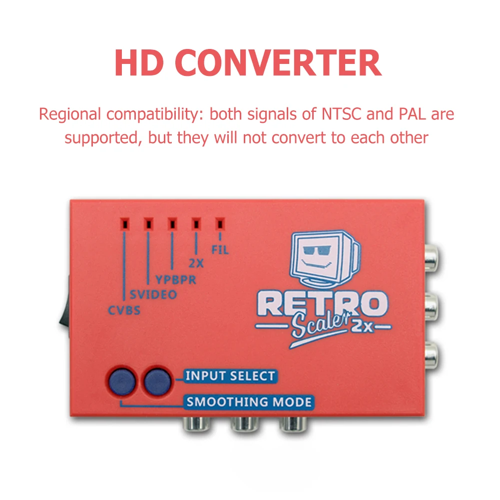 RetroScaler2x A/V to HDMI-compatible Converter and Line-doubler for Retro Game Consoles PS2/N64/NES/Dreamcast Red Blue