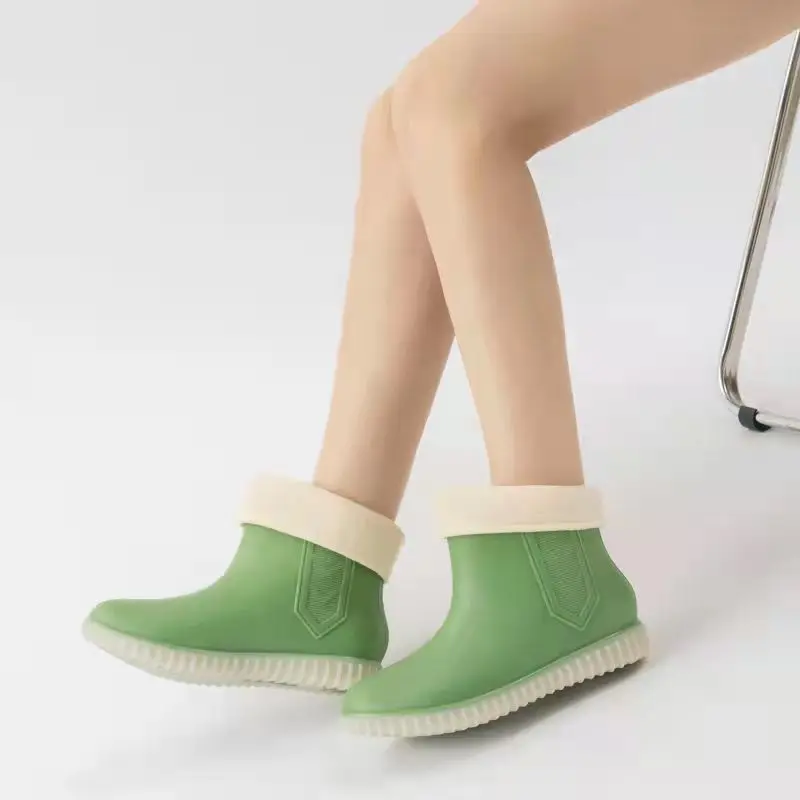 Women's Rainshoes Velvet Low-Top Short Rain Boots Kitchen Non-Slip Water Shoes Waterproof Rubber Shoes Women's Wading Shoe Cover