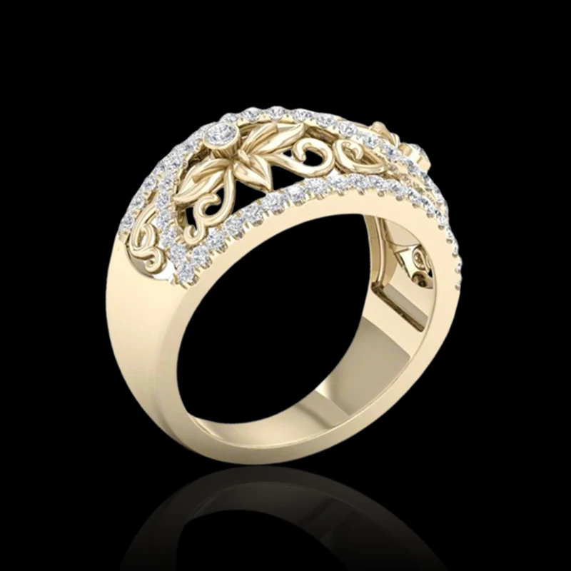 

Exquisite Personality Retro Electroplating Hollow Flower And Leaf Diamond Ring Women'S Holiday Gift Women'S Necklace