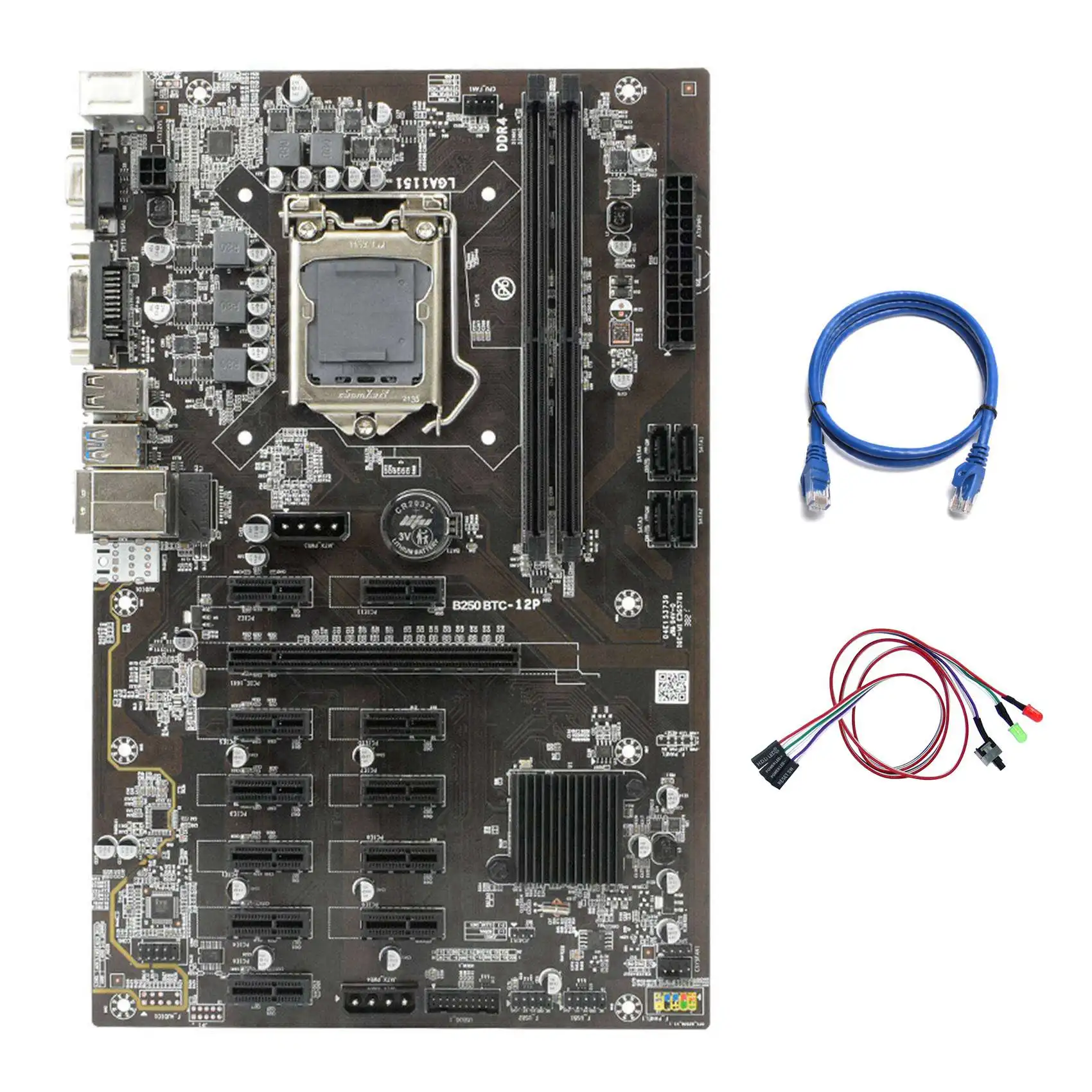 

B250 BTC Mining Motherboard with Switch Cable with Light+RJ45 Cable 12XGraphics Card Slot USB3.0 for BTC Miner