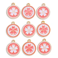 20pcs 2017mm sweet pink cherry blossom enamel charms for making cute pendants necklaces earrings bracelets diy jewelry findings