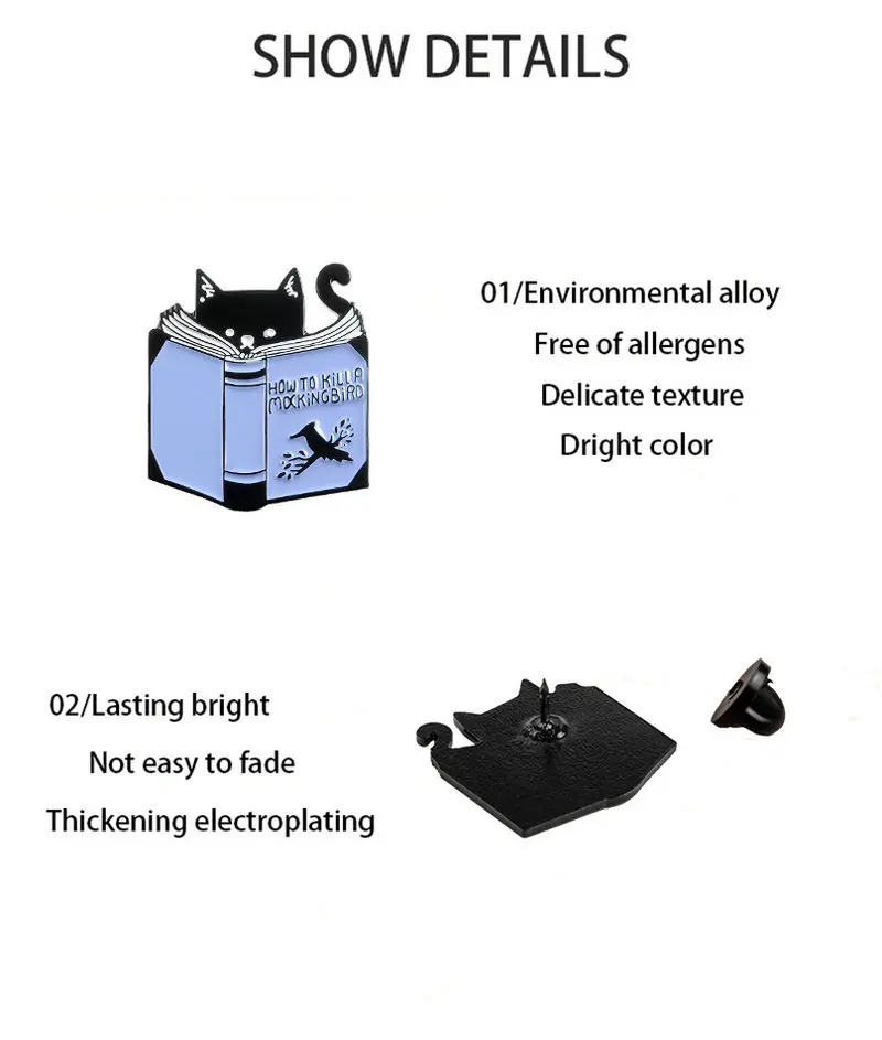 Эмалированная булавка для чтения кота индивидуальная книга с животными на