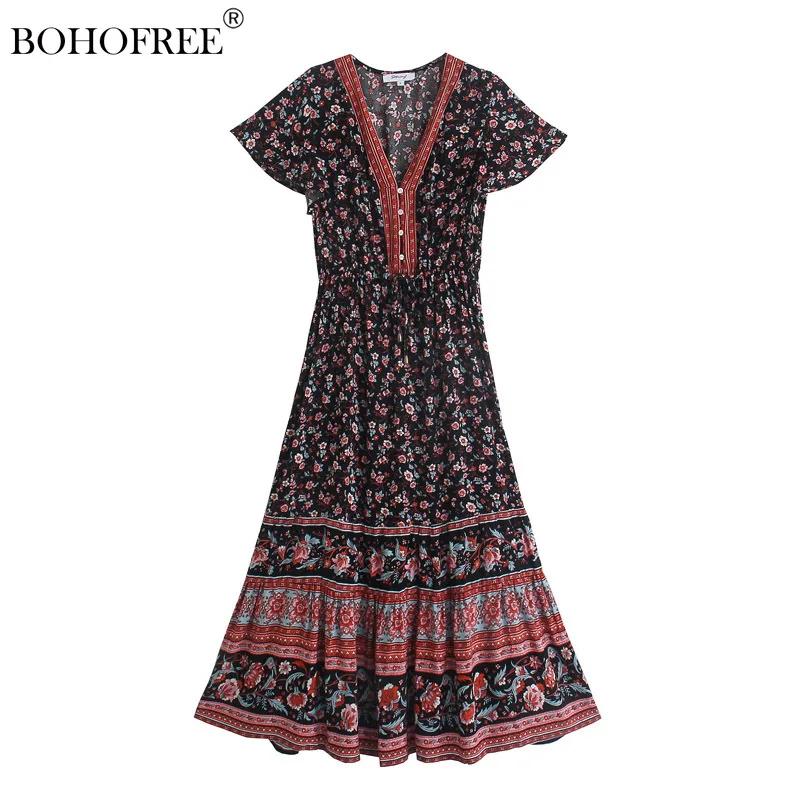 

Женское платье-макси из вискозы, с V-образным вырезом, на пуговицах