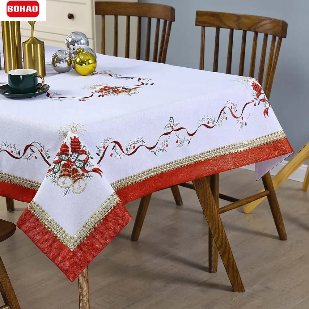 BOHAO 2025 Рождественское украшение Скатерть Золотая декоративная скатерть Красная