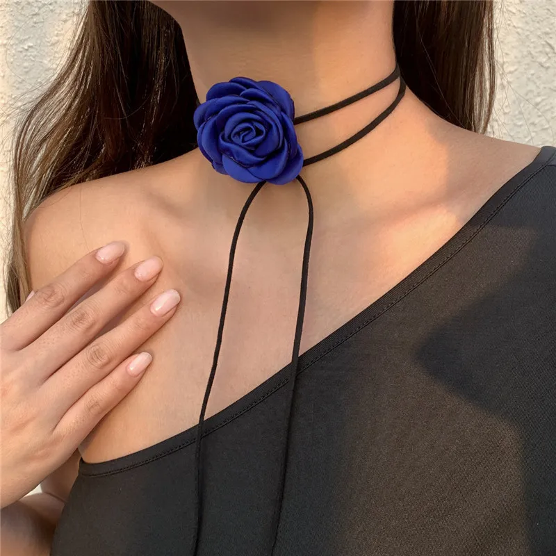 

Choker Necklace for Women Ladies Korean Clavicle Chain Adjustable Rope Big Rose Flower Y2K Romantic Gothic Fashion Accessories