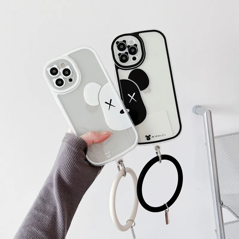 

Fashion Half Face Bear Bracelet Phone Case Cover for IPhone 11 12 13 Pro X XR XS Max Shockproof Case for IPhone 13 Cases