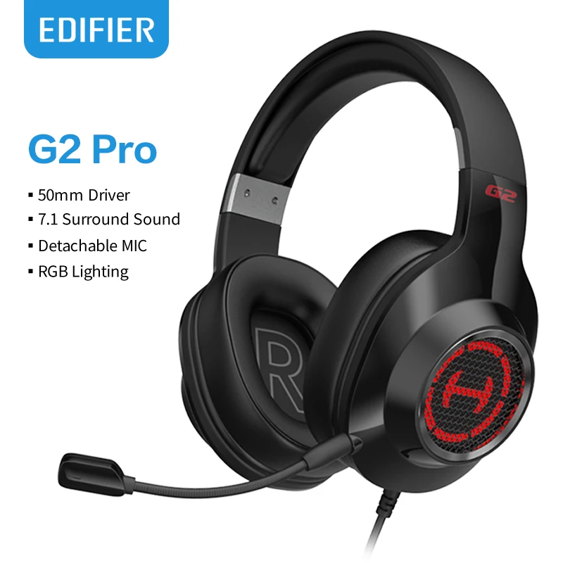 

Edifier G2 Pro Gamer Headphones Wired 50mm Driver 7.1 Surround Sound Earphones RGB Light Earbuds Noise Cancelling Mic Headset II