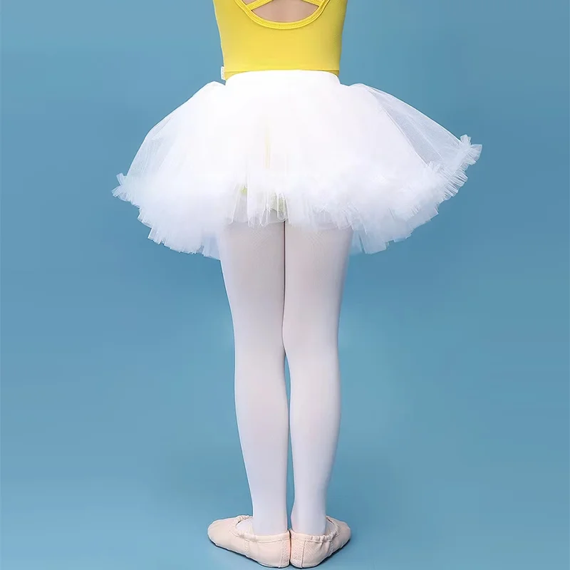 

Kids Professional Performance Ballet Swan Lake Tutu Bubble Skirt White Elastic Waist Children Girl Ruffle Mesh Tulle Ball Skirts