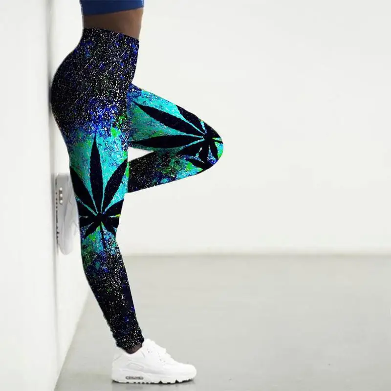 Sport Leggings Women 3D Weeds Leaf Printed High Waist Yoga Pants Tights Gym Clothing Workout Leggings Lady Fitness Legins Sexy
