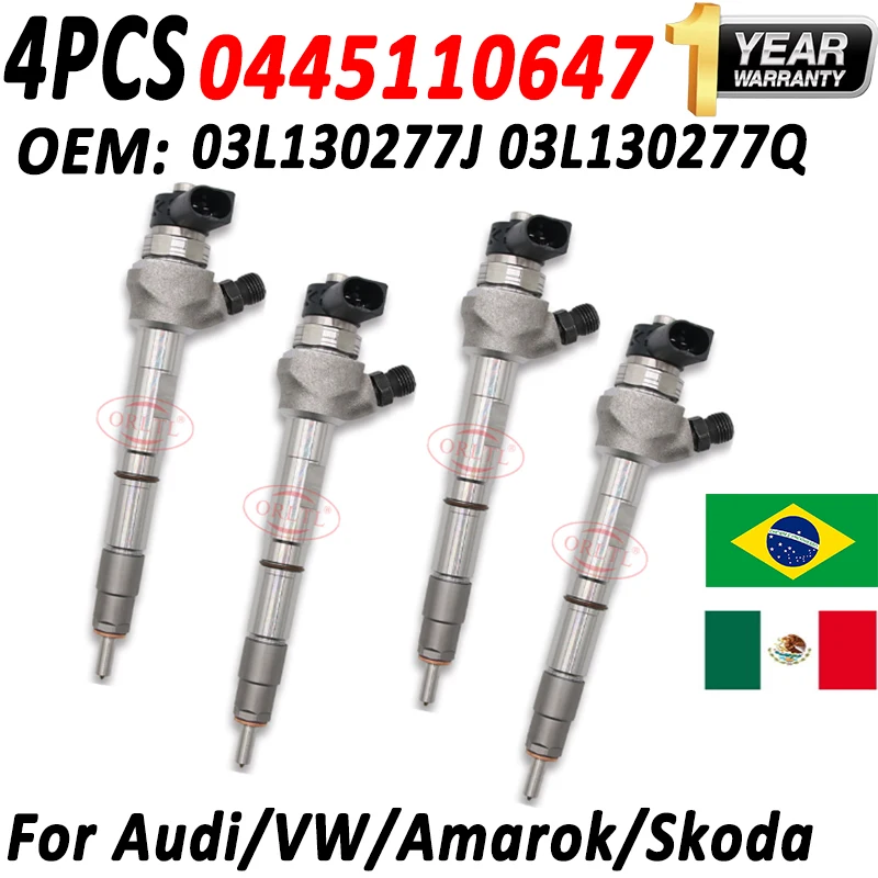 Форсунка системы питания дизельного топлива 0445110647 03L 130 277 J 4 шт. 03L130277Q 03L130277J