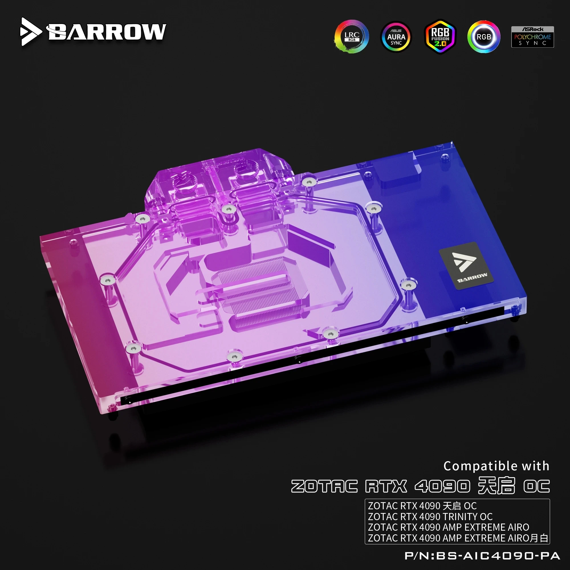 

BARROW WaterCooler for ZOTAC GeForce RTX 4090 Trinity OC/AMP Extreme AIRO/GPU Card Copper Cooling Block ARGB BS-AIC4090-PA