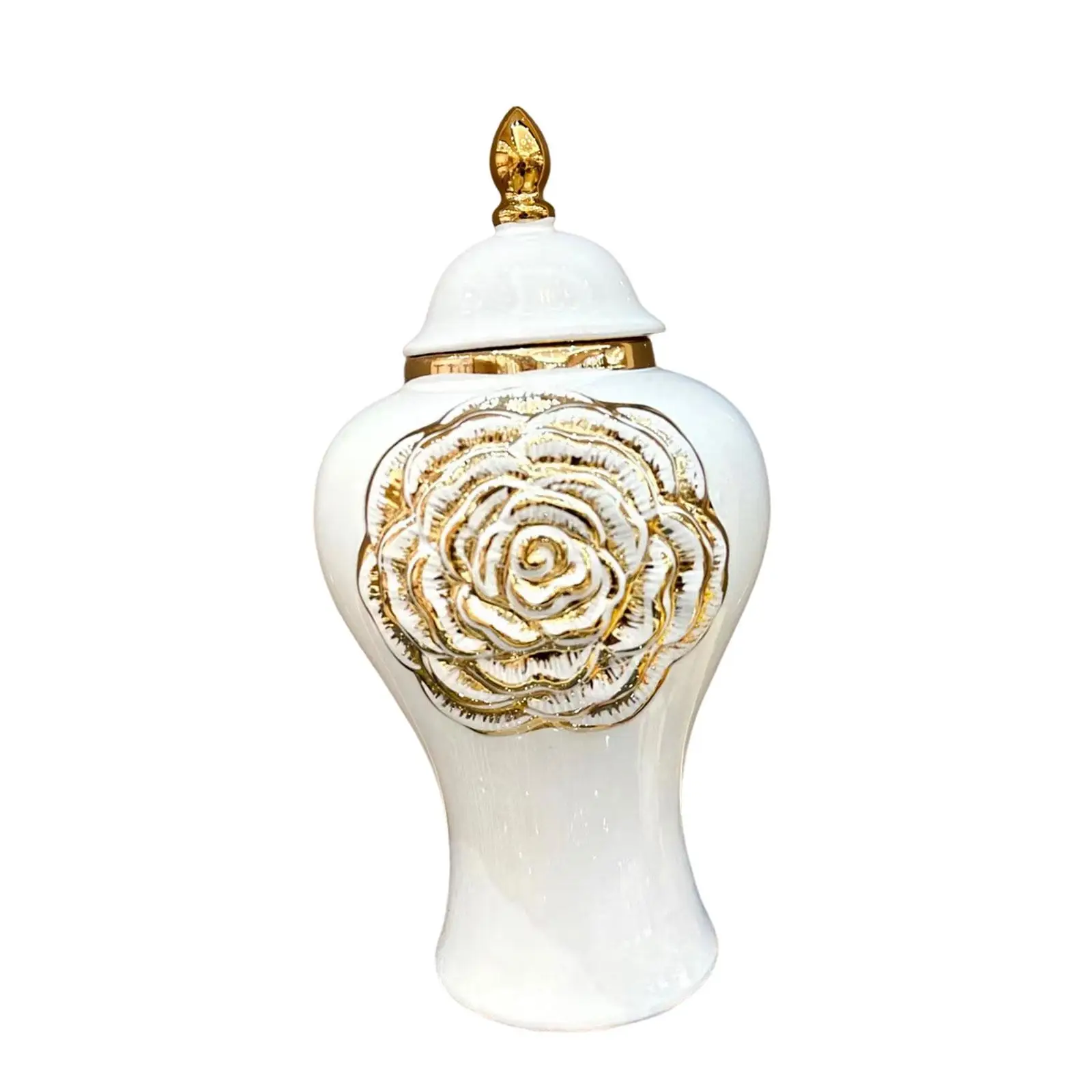 

Ceramic Vase Storage Jar with Lid European Jar Delicate Golden Color Flower