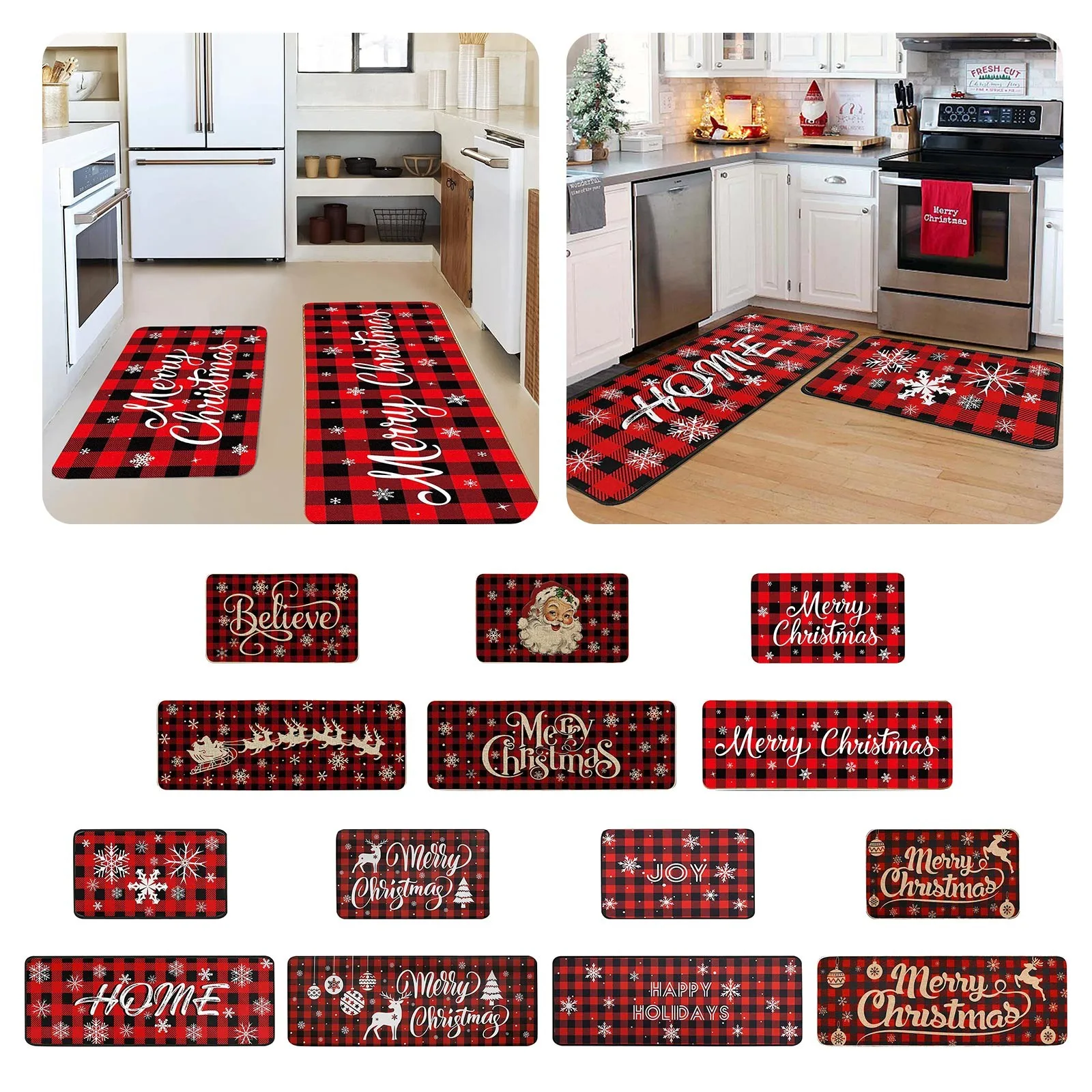 

Рождественский кухонный ковер (2 шт.), Рождественский кухонный ковер, моющаяся подушка, удобный кухонный ковер, набор