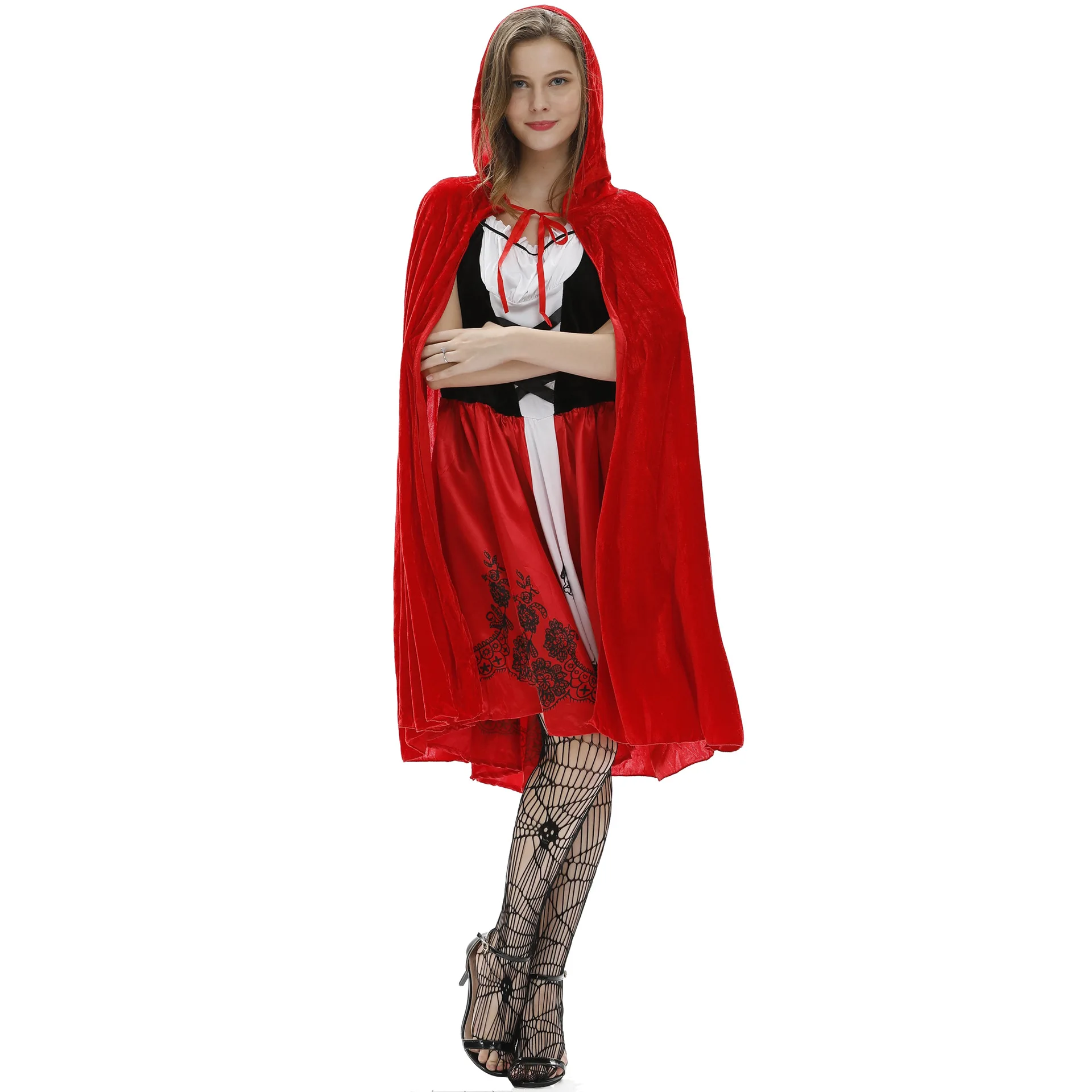 

Утепленная накидка большая Европейская и американская одежда для Хэллоуина с маленьким красным капюшоном для верховой езды, Женский Игровой костюм-накидка для взрослых