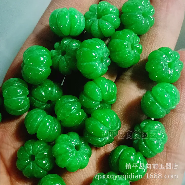 

5pc Natural Emerald Jades Stone Pumpkin Bead For Jewelry Making Diy Bracelet Necklace Green Jadeite Beads Accessories Jewellery