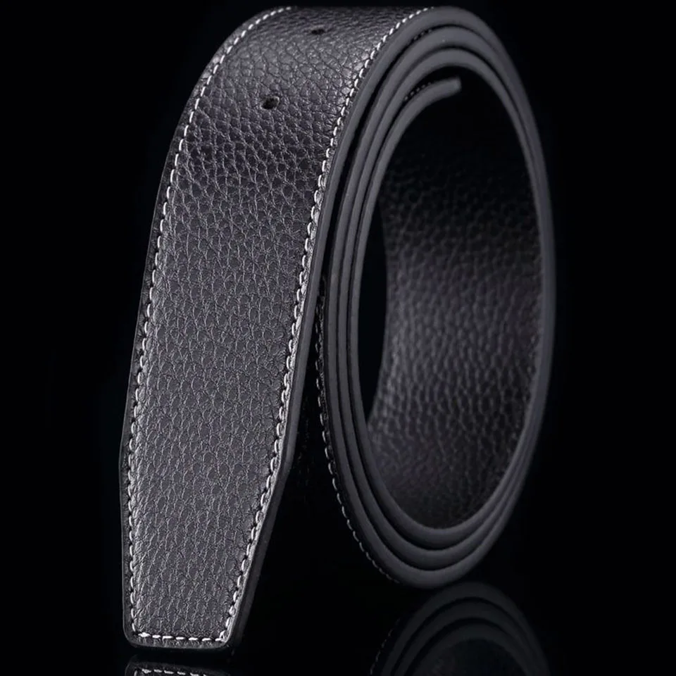 With Headless Men Wide 3.5 CM Belt Lychee Tattoo Body Soft Leather New Trend Black Brown High Quality Smooth Buckle Strip A2325