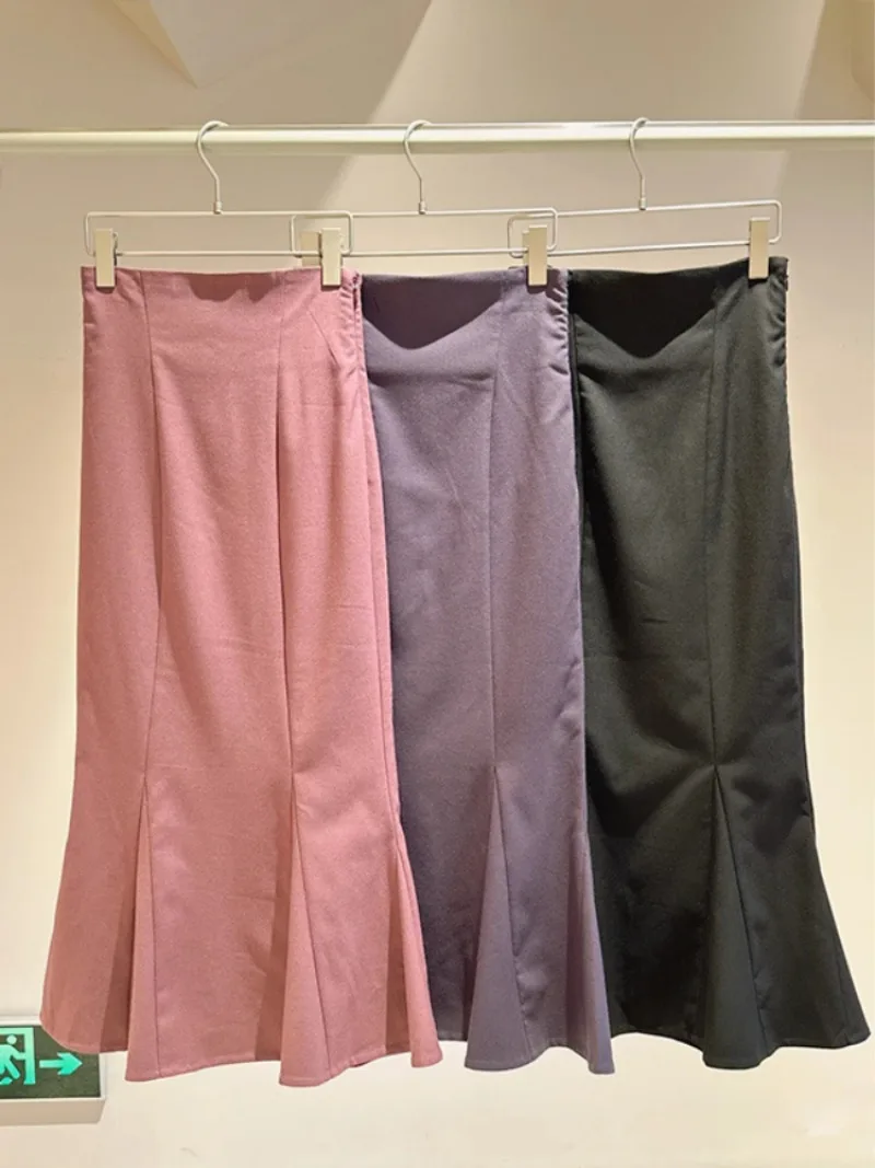 Женская юбка-годе средней длины однотонная приталенная юбка с высокой талией в