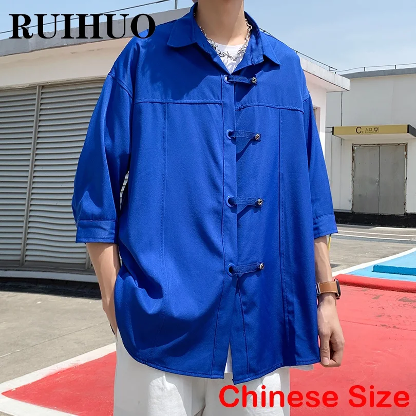 

RUIHUO Solid Casual Shirts For Men Fashion Chinese Size 2XL Half Sleeve Shirt Men Clothing Harajuku 2022 Spring New Arrivals