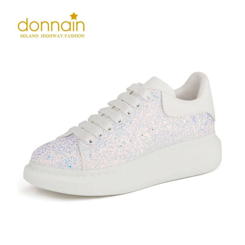 

DONNAIN 2022 New Women's Fashion Glitter Platform Sneakers Luxury Brands Designer Bling-bling Lace up Height Increase Shoes