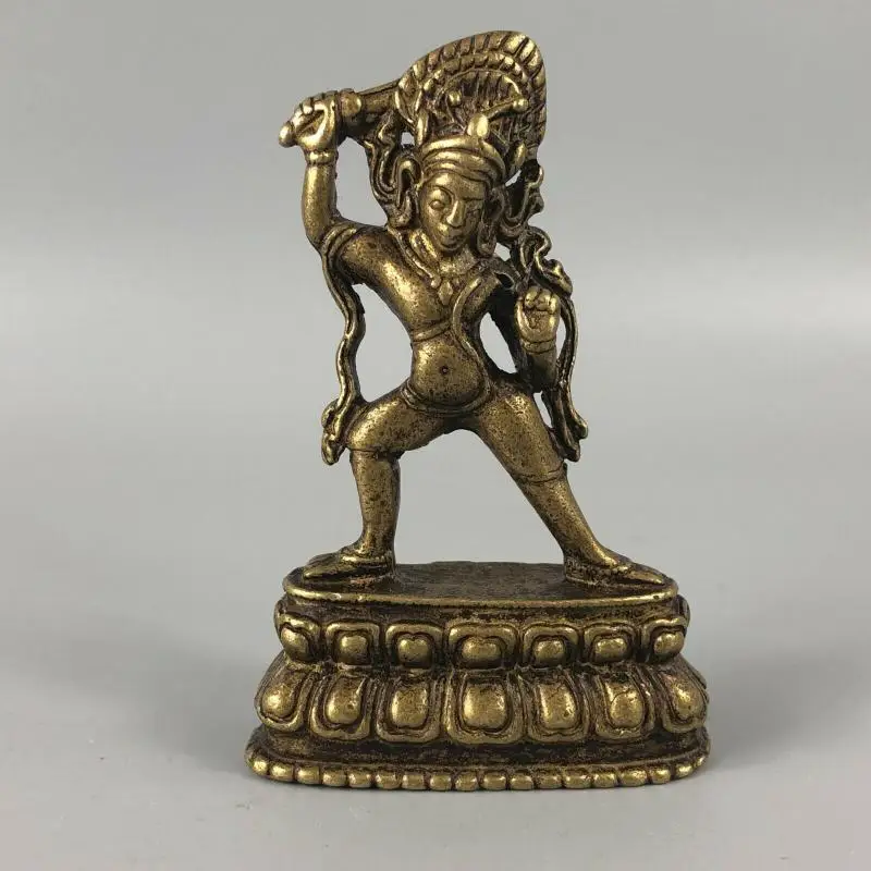 

Collectible Antique Chinese Old Brass Handwork Manjusri Bodhisattva Rare Statue