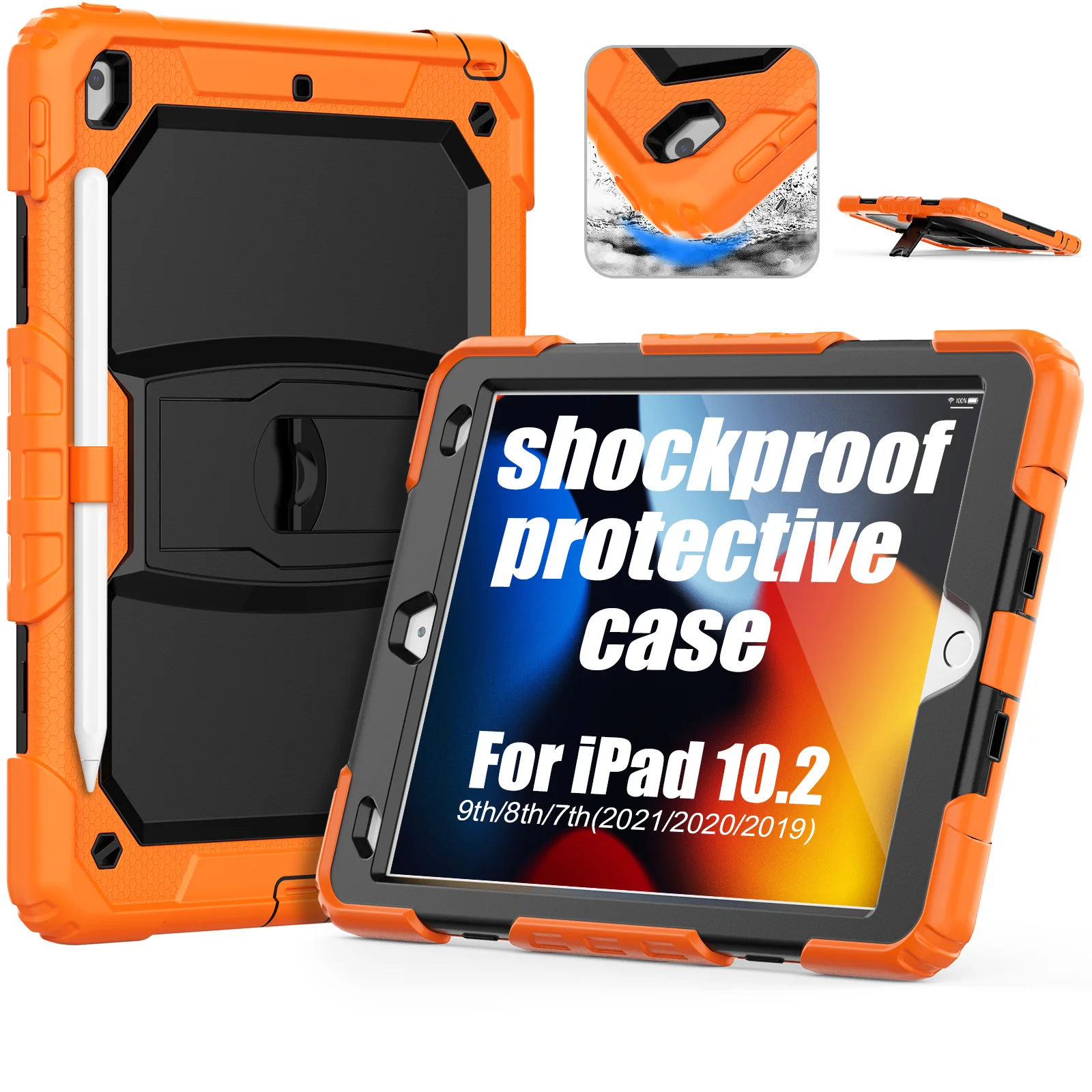

Heavy Duty Rugged Silicone Tablet Case for iPad, Universal Cover, Shockproof with Kickstand Feature, 10.2, 7th, 8th, 9th