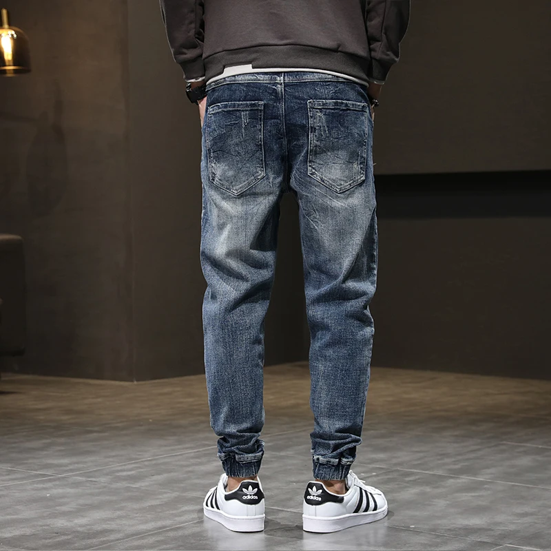 Street Fashion Men Jeans Retro Gray Blue Elastic Casual Denim Cargo Pants Hombre Spliced Designer Hip Hop Joggers Men Overalls