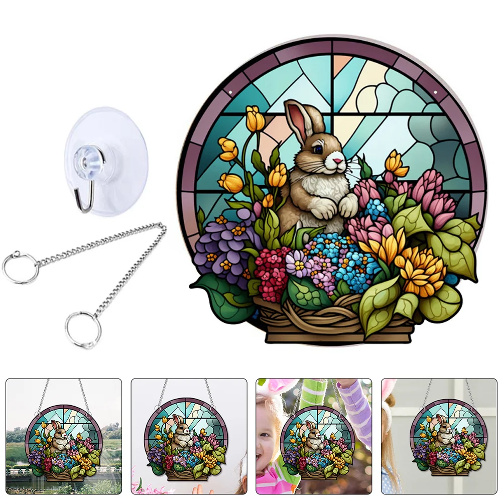 

Bunnies Easter Ornaments Decors Festival Prop Decorate Double Sided Hanging Bunny Stained
