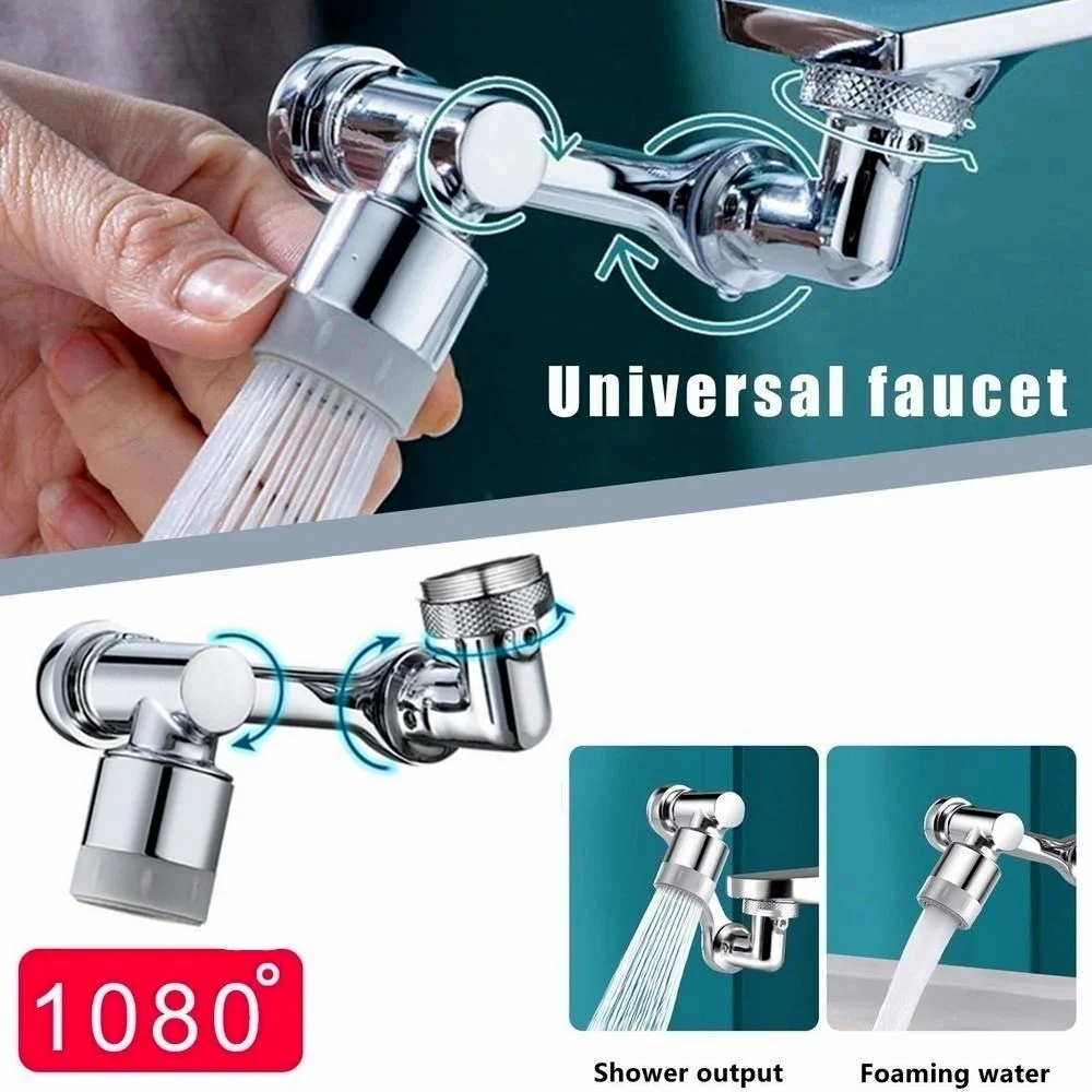 Universal 1080° Rotate Kitchen Faucet Extender Aerator Plastic Splash Filter Kitchen Washbasin Faucet Bubbler Nozzle Robotic Arm