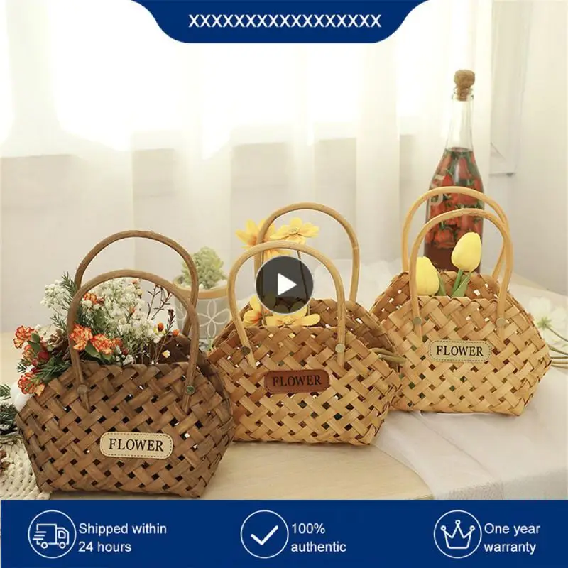 

Storage Basket Portable 2023 Wicker Baskets Decorative Bamboo Basket Flower Basket Organization Storage Cachepot Multifunctional