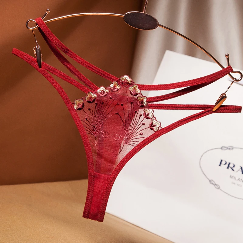 Женские трусики с цветочной вышивкой сексуальные открытые стринги низкой талией
