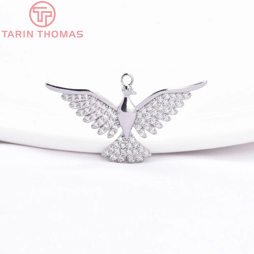 2 шт. латунные подвески в форме гуся с цирконом 24 к