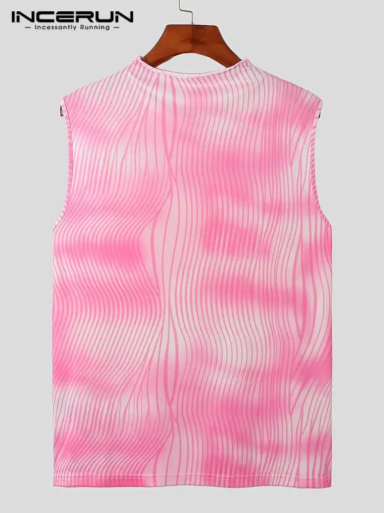 Stylish Men's Abstract Printing Wavy Waistcoat Casual Streetwear Male Print Sleeveless Striped Tank Tops S-5XL INCERUN Tops 2022