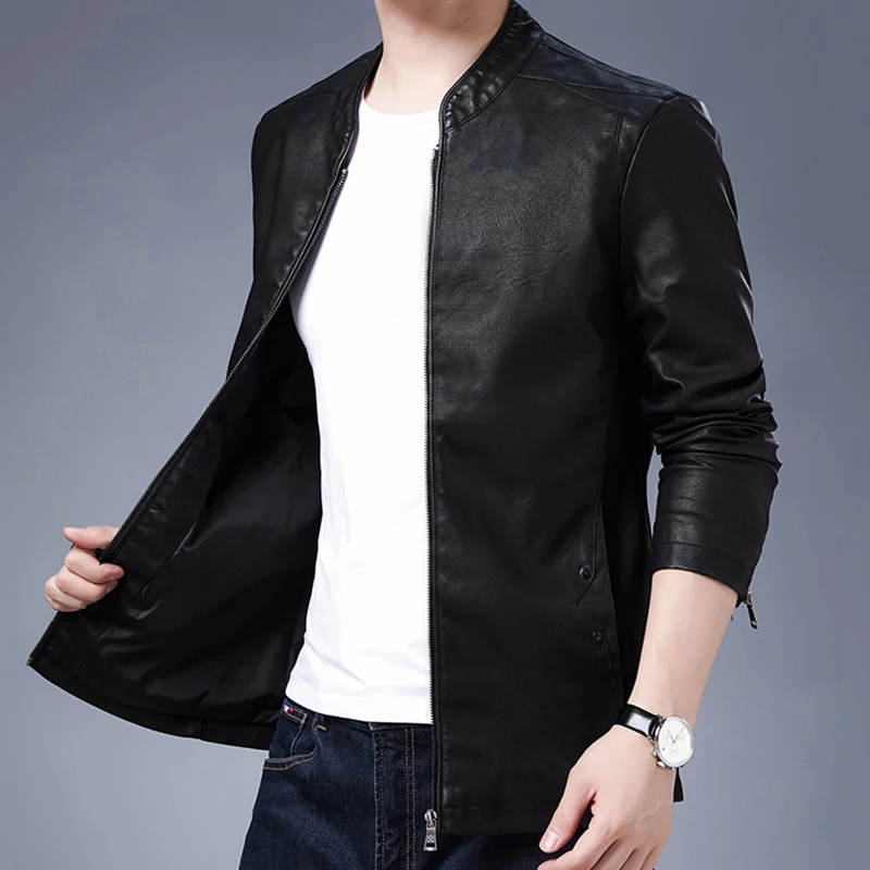 Куртка мужская из искусственной кожи с воротником-стойкой батальных размеров 4XL |