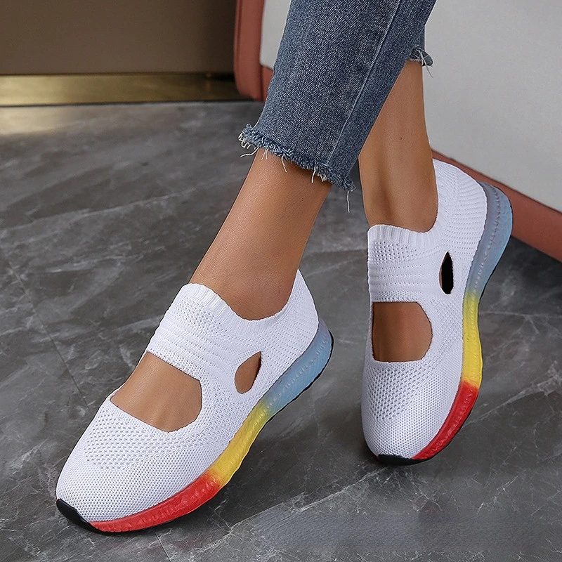 

New Women's Casual Shoes Fashion Colorblock Fly Woven Mesh Sneakers Outdoor Light Comfortable Non-slip Loafers Tenis Respiravel