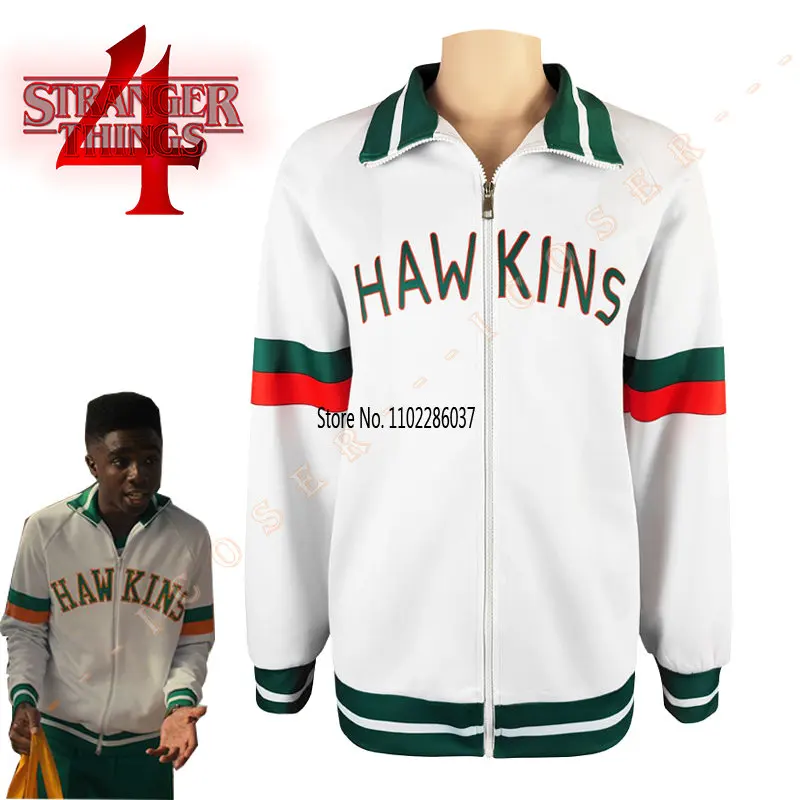 

Stranger Things Season 4 Lucas Cosplay Sinclair Costume Mike White Green Hawkins Club Jacket Coat HellFire Wheeler Dustin Eleven