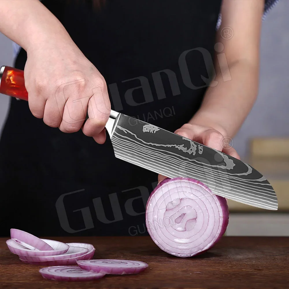 7-дюймовые кухонные дамасские японские ножи шеф-повара из высокоуглеродистой